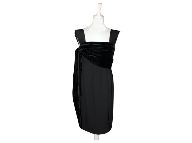 Gianni Versace Vintage Kleid Schwarz Seide Samt Wolle Viskose  ref.203911