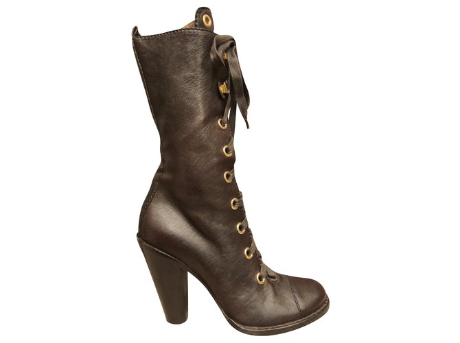 Dolce & Gabbana p lace-up ankle boots 40 Dark brown Leather  ref.203963