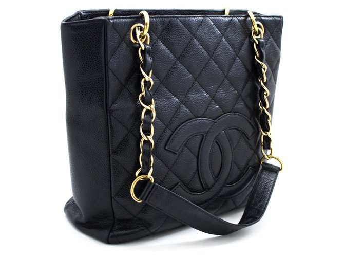 CHANEL Caviar PST Chain Shoulder Bag Shopping Tote Black Quilted Leather  ref.204008