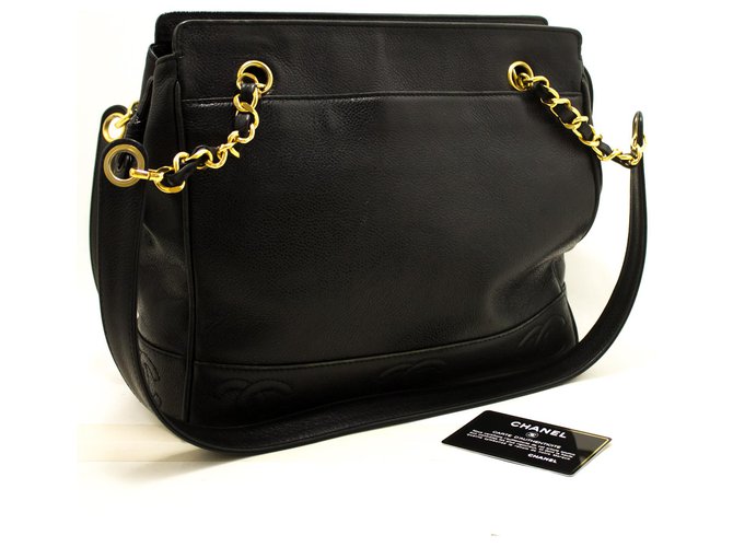 CHANEL Triple Coco CC Caviar Chain Shoulder Bag Black Leather  ref.204019