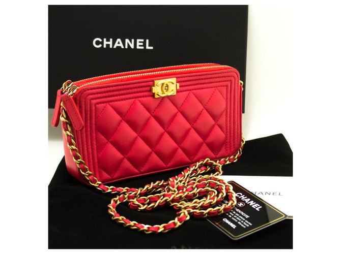 CHANEL Boy Hot Pink Wallet On Chain WOC W Zip Chain Shoulder Bag Leather  ref.204022