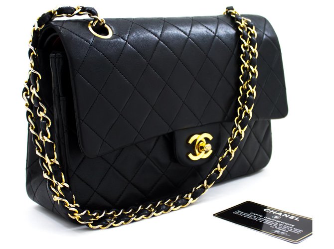 Chanel 2.55 lined flap 10 Chain Shoulder Bag Black Quilted Lamb Leather  ref.204085 - Joli Closet