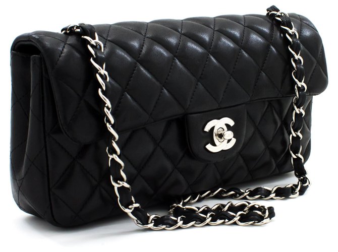CHANEL Silver Chain Shoulder Bag Black Quilted Single Flap Lamb Leather  ref.204094 - Joli Closet
