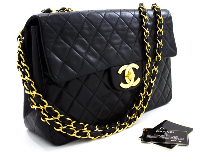 Chanel Jumbo 13 Maxi 2.55 Flap Chain Shoulder Bag Black Lambskin Leather  ref.375119 - Joli Closet