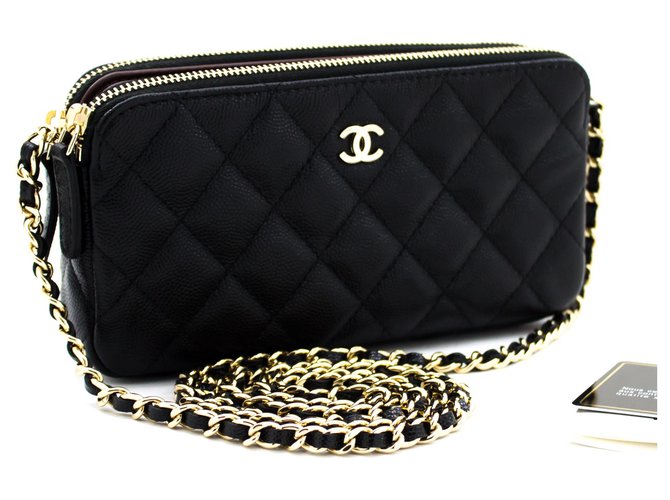 CHANEL Caviar Wallet On Chain WOC lined Zip Chain Shoulder Bag Black  Leather ref.204103 - Joli Closet