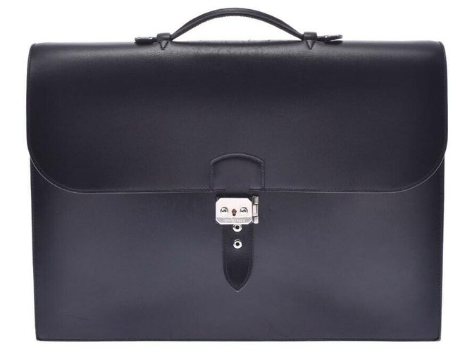 Bolsa de viaje Hermès Negro Cuero  ref.204123