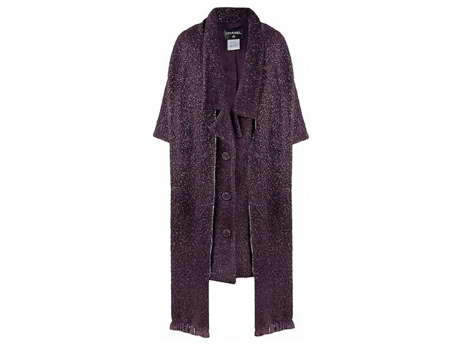 Chanel tweed coat with scarf Purple  ref.204130