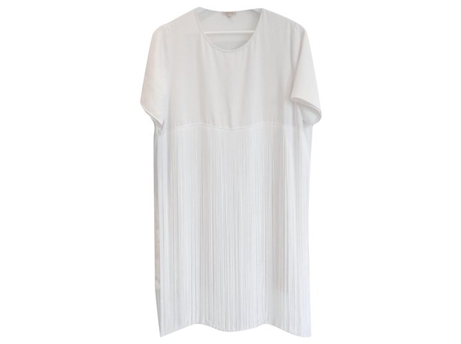Parosh Fringed T-Shirt Cut Mini Dress White Polyester  ref.204141