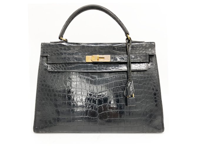 Hermès Kelly 32 black crocodile Exotic leather  ref.204165