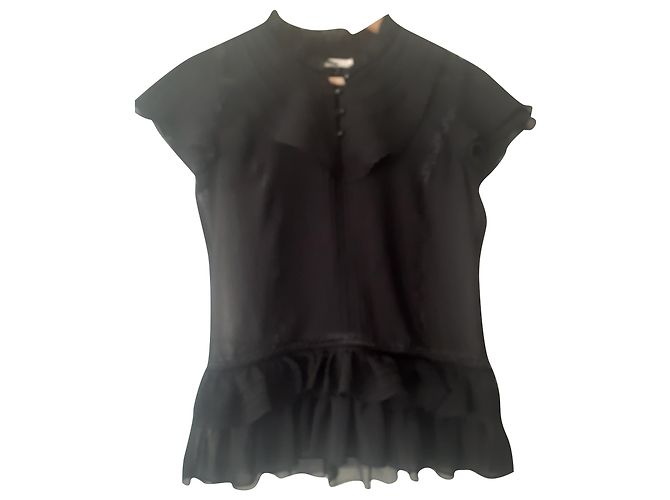 Pepe Jeans Lace and Crepe Ruffled Top Black XL