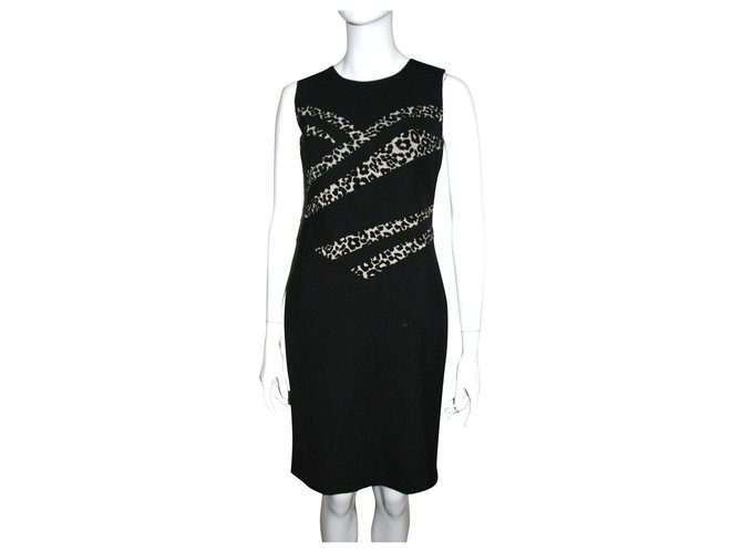 Diane Von Furstenberg DvF Marcia Kleid Schwarz Leopardenprint Polyester Viskose Elasthan  ref.204201