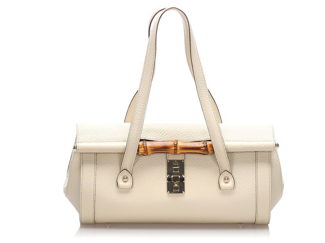 Gucci White Leather Bamboo Bullet Bag Pony-style calfskin Wood  ref.204311
