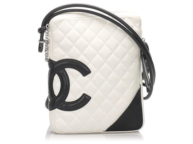 Chanel White Cambon Ligne Crossbody Bag Cuir Noir Blanc  ref.204336