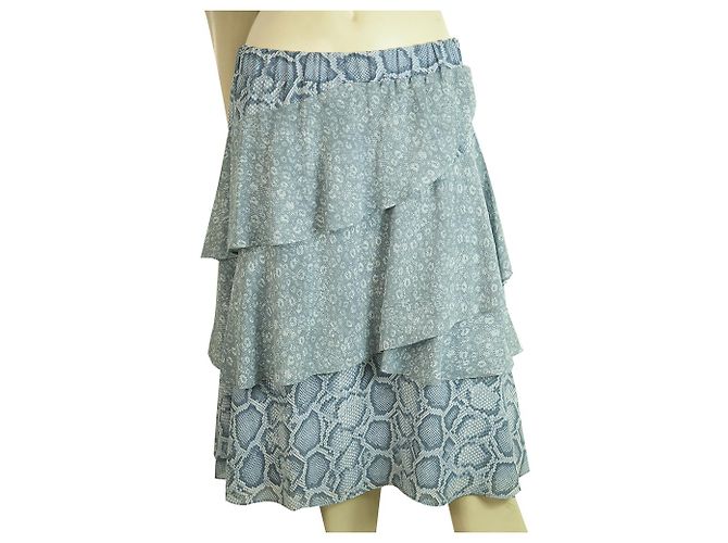 Michael Michael Kors Blue Ruffled Snake Pattern Midi Knee Length Skirt Size S