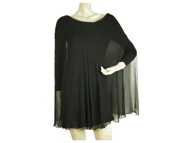 Stephan Janson Black Viscose Silk Sheer Cape Mini Length Evening Dress size 42 Cotton  ref.204391