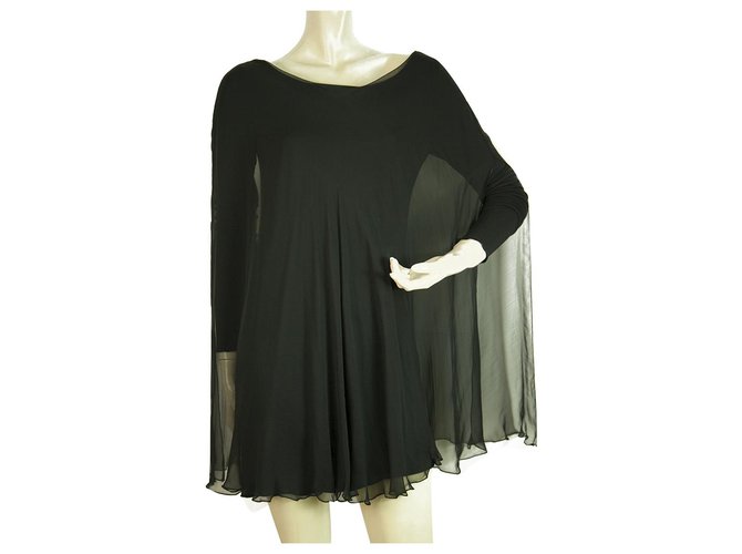 Stephan Janson Preto Viscose Silk Sheer Cape Mini Comprimento Vestido de noite tamanho 42 Algodão  ref.204391