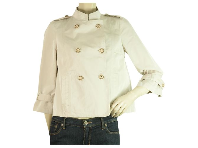 Trussardi Jeans Off White Woman's Lightweight Polyester Trench Jacket It 42