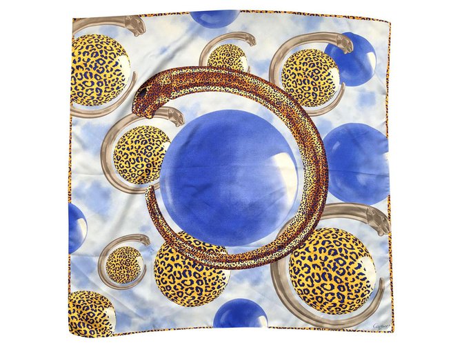Cartier scarf 90 x 90 cm Blue Yellow Silk  ref.204425