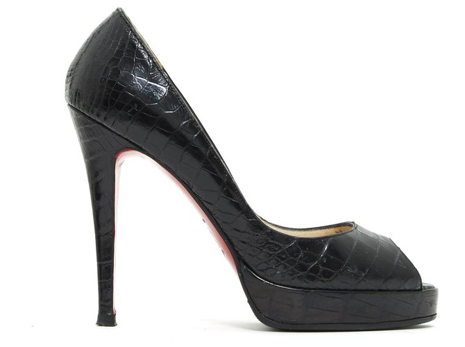 Christian Louboutin VERY PRIVE FR37 CROCO BLACK Exotic leather  ref.204445