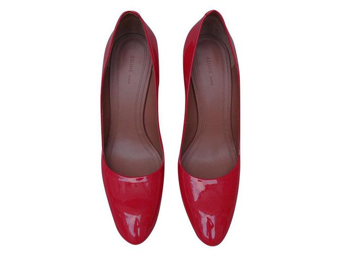 Céline Heels Red Orange Patent leather  ref.204482