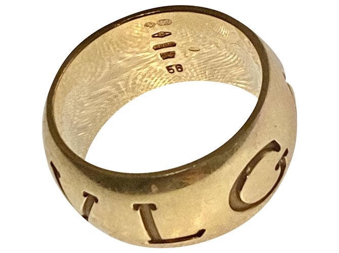 Bulgari Monologo 18k Yellow Gold Band Ring Size 56  ref.204487