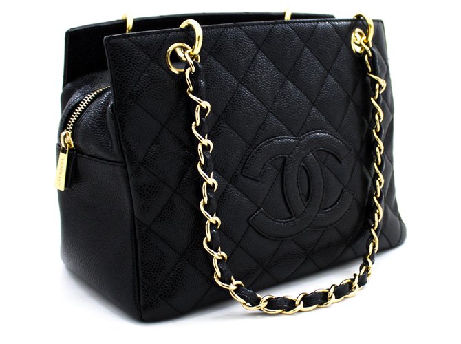 CHANEL Caviar Chain Shoulder Bag Shopping Tote Black Quilted Purse Leather  ref.204603 - Joli Closet