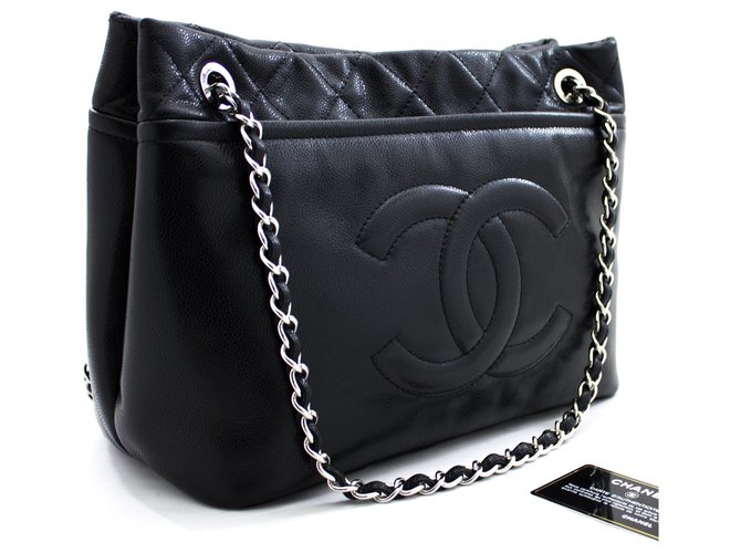 CHANEL Caviar Chain Shoulder Bag Crossbody Black Leather Silver  ref.204653