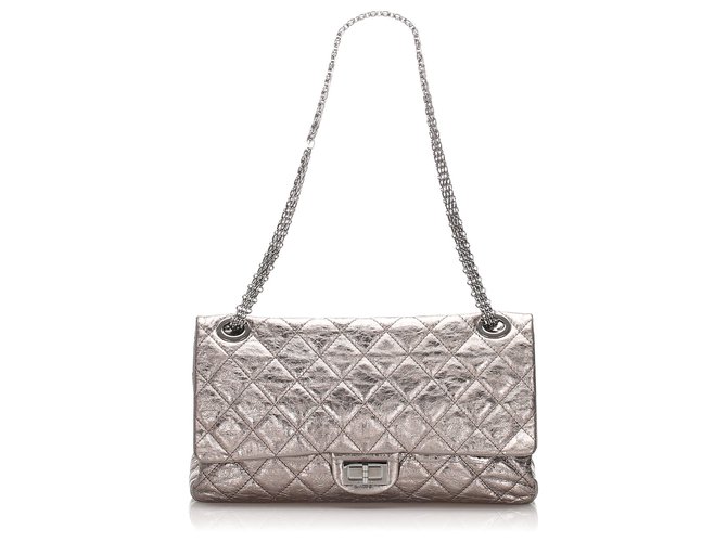 Chanel Silver Reissue Quilted Leather lined Flap Bag Silvery Pony-style calfskin  ref.204658