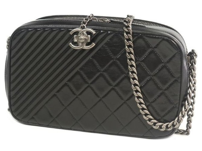 Chanel BOY  stitch chain shoulder bag A67085 black x vintage silver hardware Pony-style calfskin  ref.204690