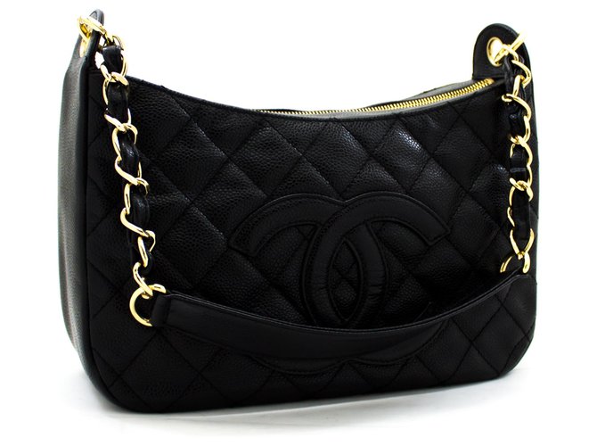 CHANEL Caviar Chain One Shoulder Bag Black Quilted Leather Zipper  ref.204692
