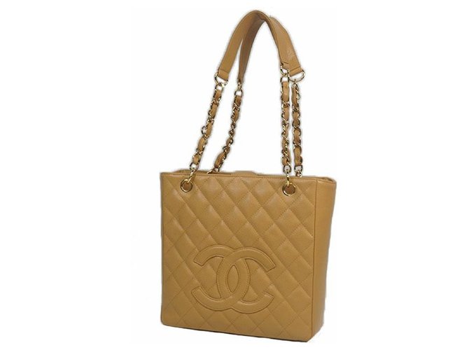 Chanel PST tote chain coco Bolsa de ombro para mulher, bege e dourado  ref.204709