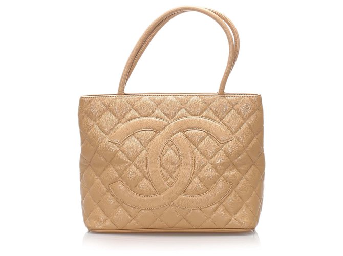 Chanel Brown Caviar Medallion Tote Bag Beige Leather  ref.204769