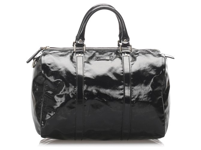 Gucci Black Coated Canvas Joy Boston Bag Leather Cloth Pony-style calfskin Cloth  ref.204807