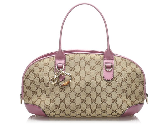 Gucci Brown GG Canvas Heart Bit Handbag Pink Beige Leather Cloth Pony-style calfskin Cloth  ref.204871