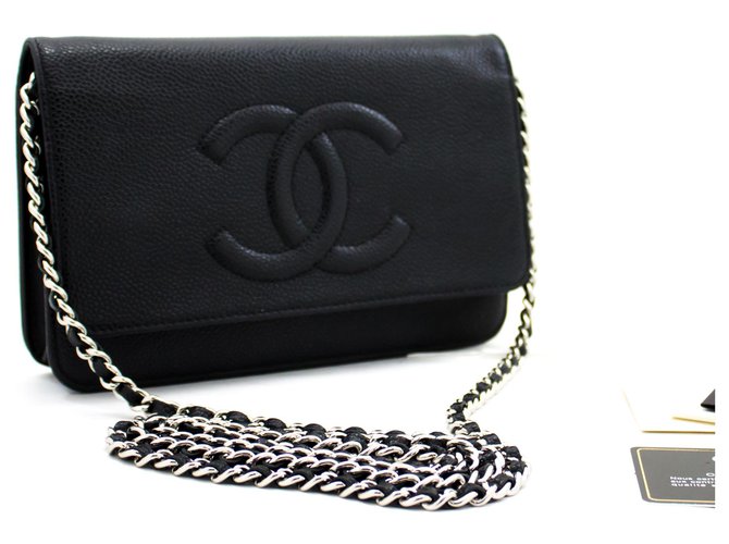 CHANEL Caviar Wallet On Chain WOC Black Shoulder Bag Crossbody Leather  ref.204935