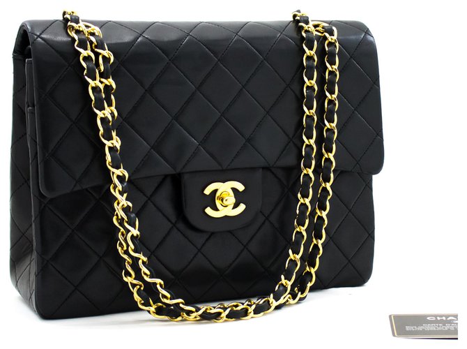 Chanel 2.55 bolso de hombro clásico con cadena Flap Square forrado negro Cuero  ref.204936