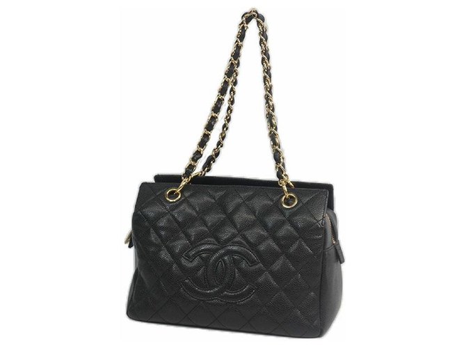 CHANEL, Bags, Chanel Chanel Coco Mark Tote Bag Shoulder Wood Style Caviar  Skin Leather Whit