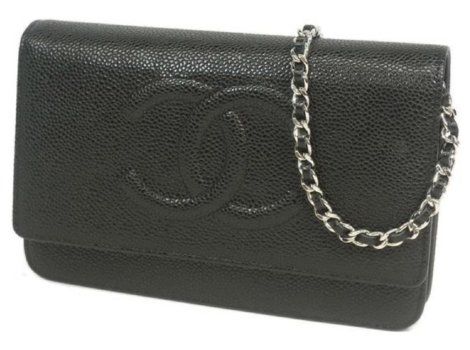 Chanel Chain Wallet Chain Shoulder�E� Long portefeuille pour femme noir x matériel argent  ref.204980