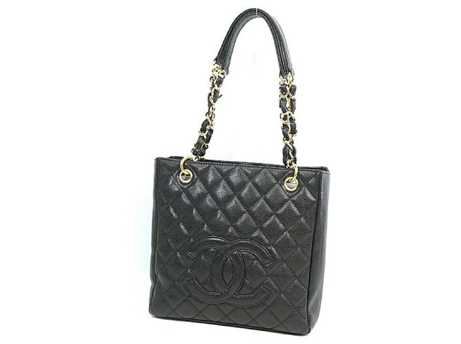 Chanel PST-Ketten-Einkaufstasche Damen-Umhängetasche A.20994 schwarz x gold Hardware  ref.204985