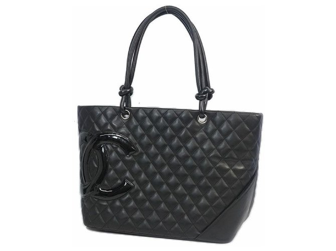 Chanel Sacola grande de Cambon A sacola das mulheres A25169 preto x preto Couro  ref.204990