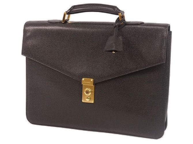 Chanel maletín bolso de negocios mujer negro x dorado hardware  ref.205008
