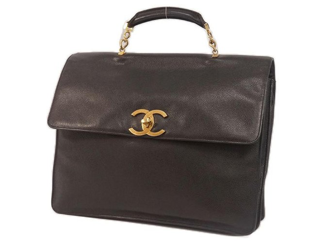 Chanel coco mark cartera maletín business negro x dorado hardware  ref.205010