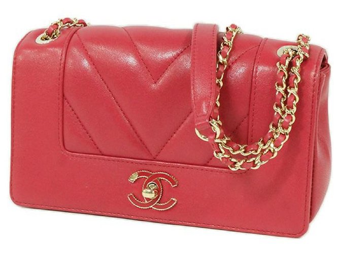 Chanel W flap chain shoulder�E� V stitch shoulder bag magenta x gold hardware Leather  ref.205017