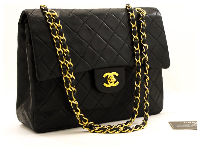 Chanel 2.55 lined Flap Square Chain Shoulder Bag Black Lambskin Leather  ref.205038