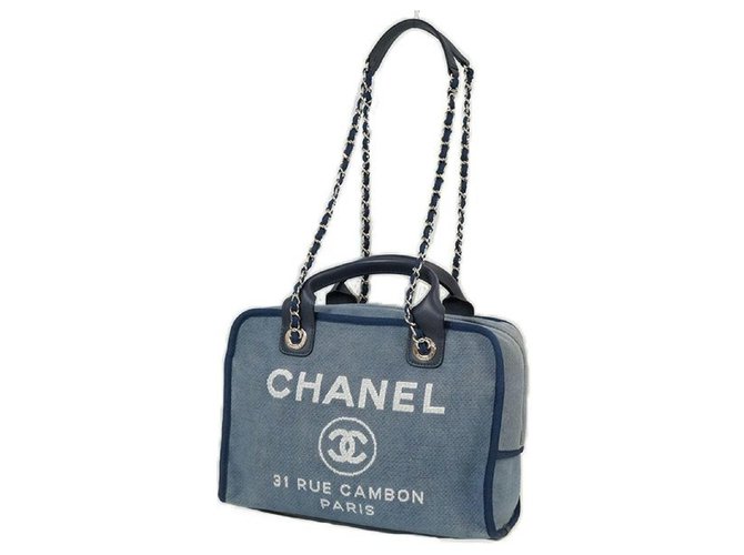Chanel Deauville 2Bolsa de ombro WAY chain dos homens92750 hardware azul x prata Lona  ref.205081