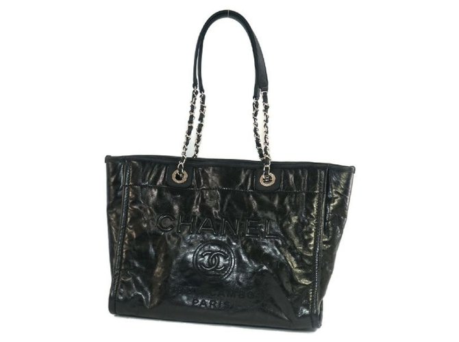 Chanel Deauville grande sacola de compras sacola A93257 Preto Bezerro-como bezerro  ref.205082