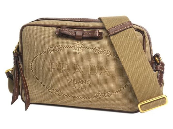 Prada cross body ribbon Womens shoulder bag 1BH089 khaki x brown   - Joli Closet