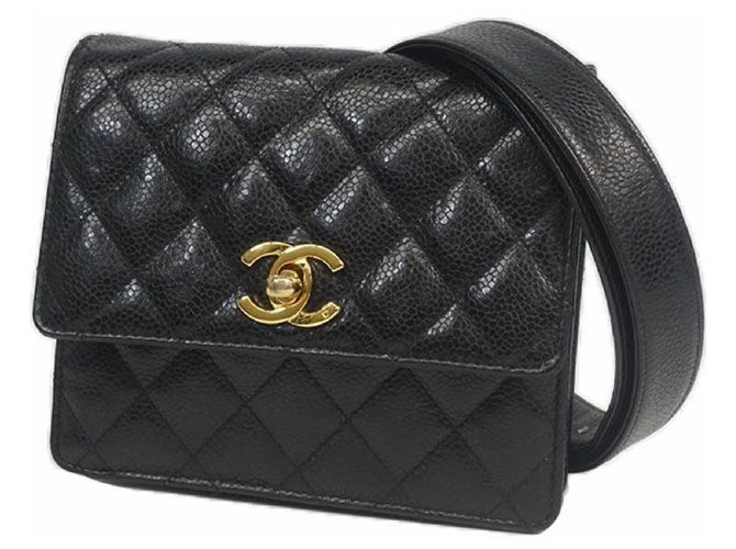 Chanel matelasse hüfttasche schwarz x gold hardware  ref.205140