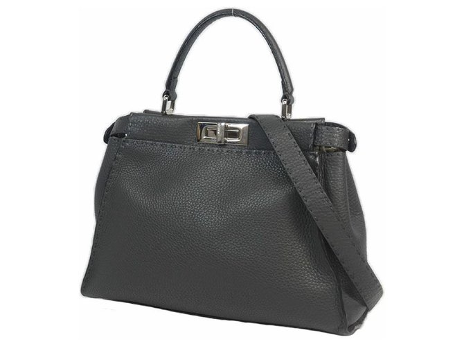 Fendi PEEKABOO Selleria 2WAY Womens handbag 8BN290 gray x silver hardware Leather  ref.205144