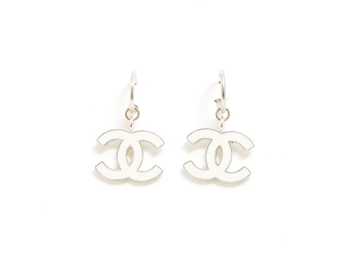 Chanel OFF WHITE SILVER CC DURING HOOPS Silvery